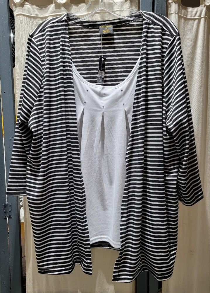 (3086) Magic Avenue,Women's Size 1X,  Top, Blouse, Black/White,Stripe
